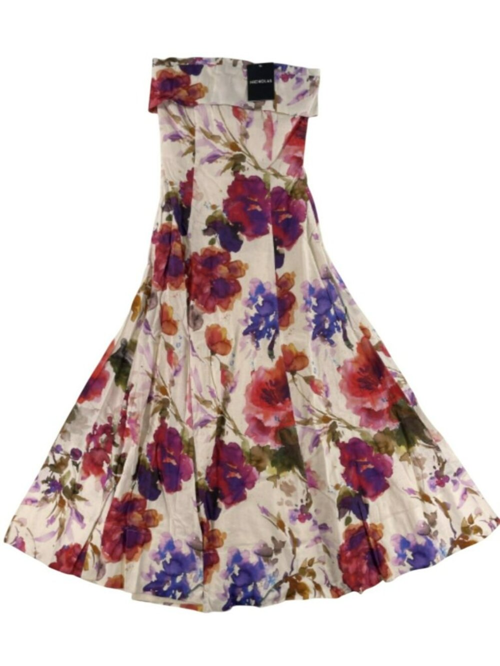 Nicholas Melody Banded Corset Midi Dress Watercolor Floral Linen Sz 4 ($545) NEW